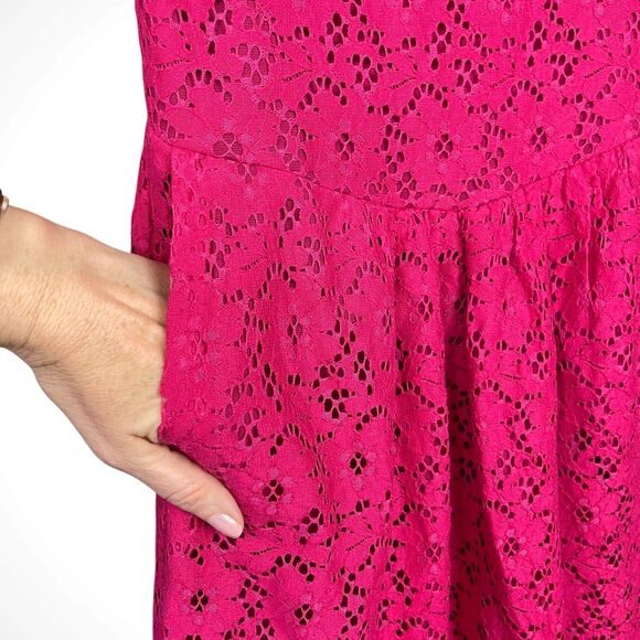Anthropologie Deletta Silverfield Lace Eyelet Dress in Fuchsia Pink - Picture 7 of 10